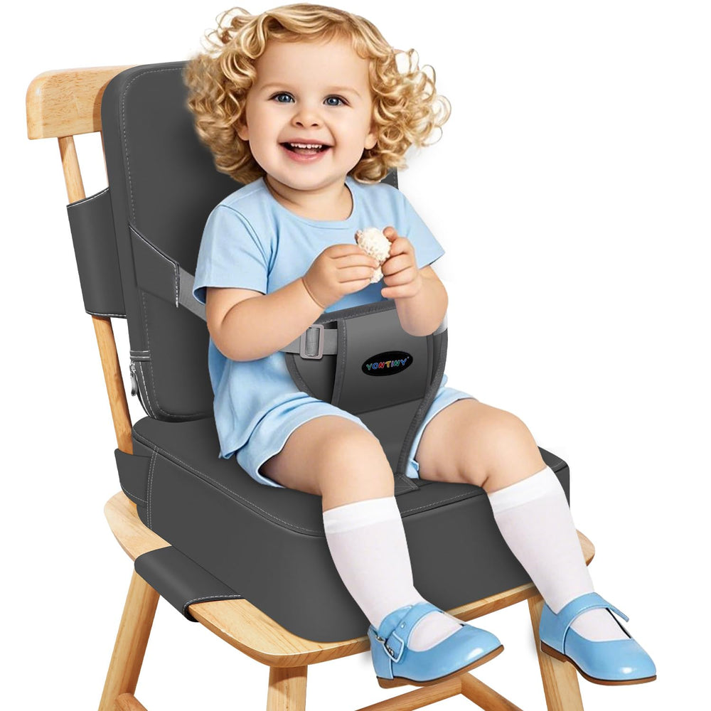 YONTINY Toddler Booster Seat backrest enhances secure fit for family dining.