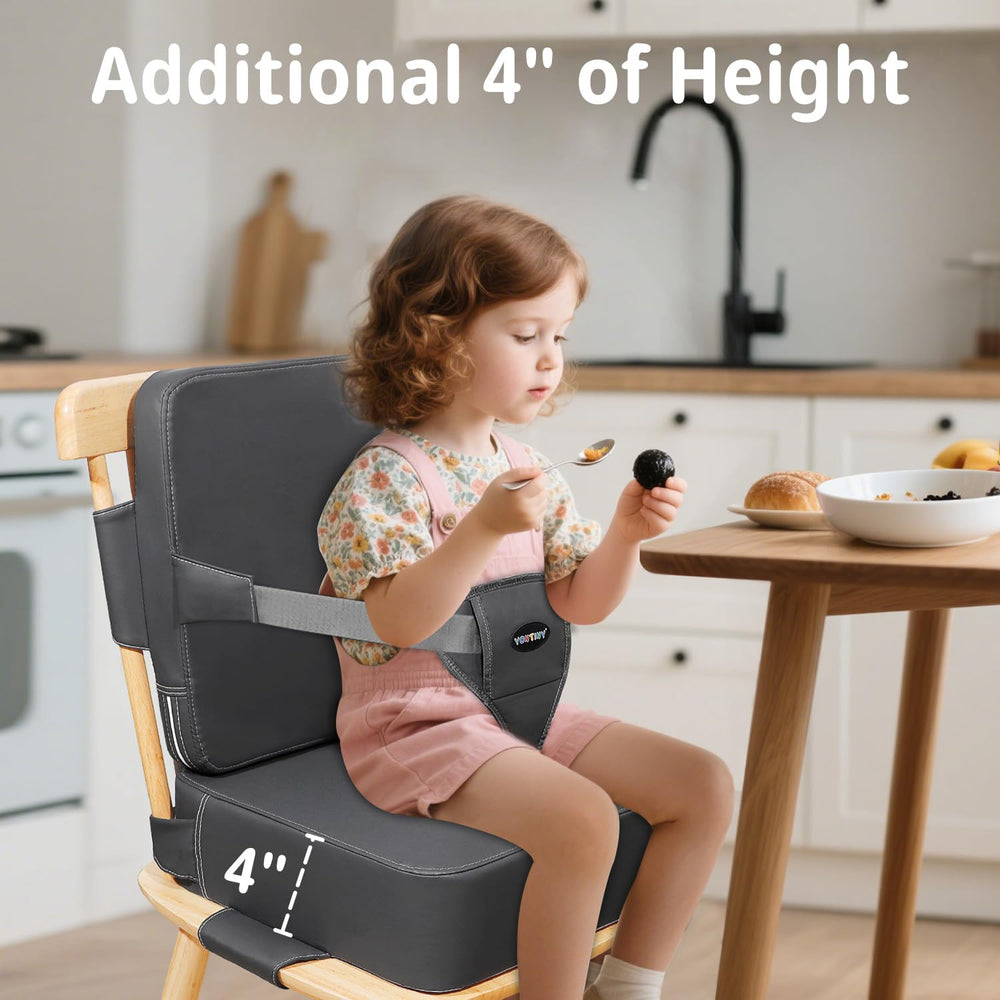 YONTINY Toddler Booster Seat easy-clean PU leather simplifies quick wipe-downs after meals.