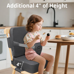 YONTINY Toddler Booster Seat easy-clean PU leather simplifies quick wipe-downs after meals.