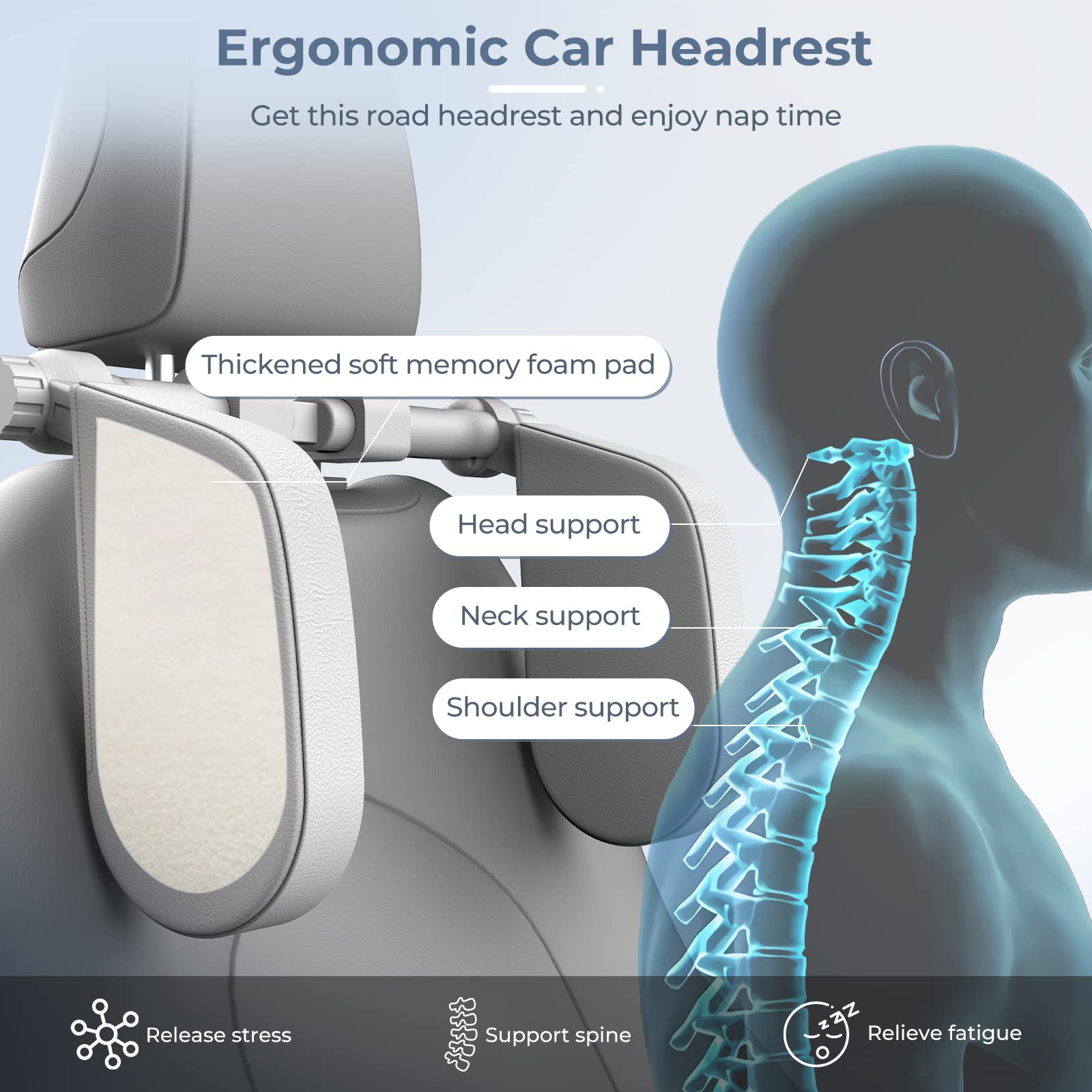 Yoocaa Road Pal headrest pillow 180-degree rotation feature for flexible seating