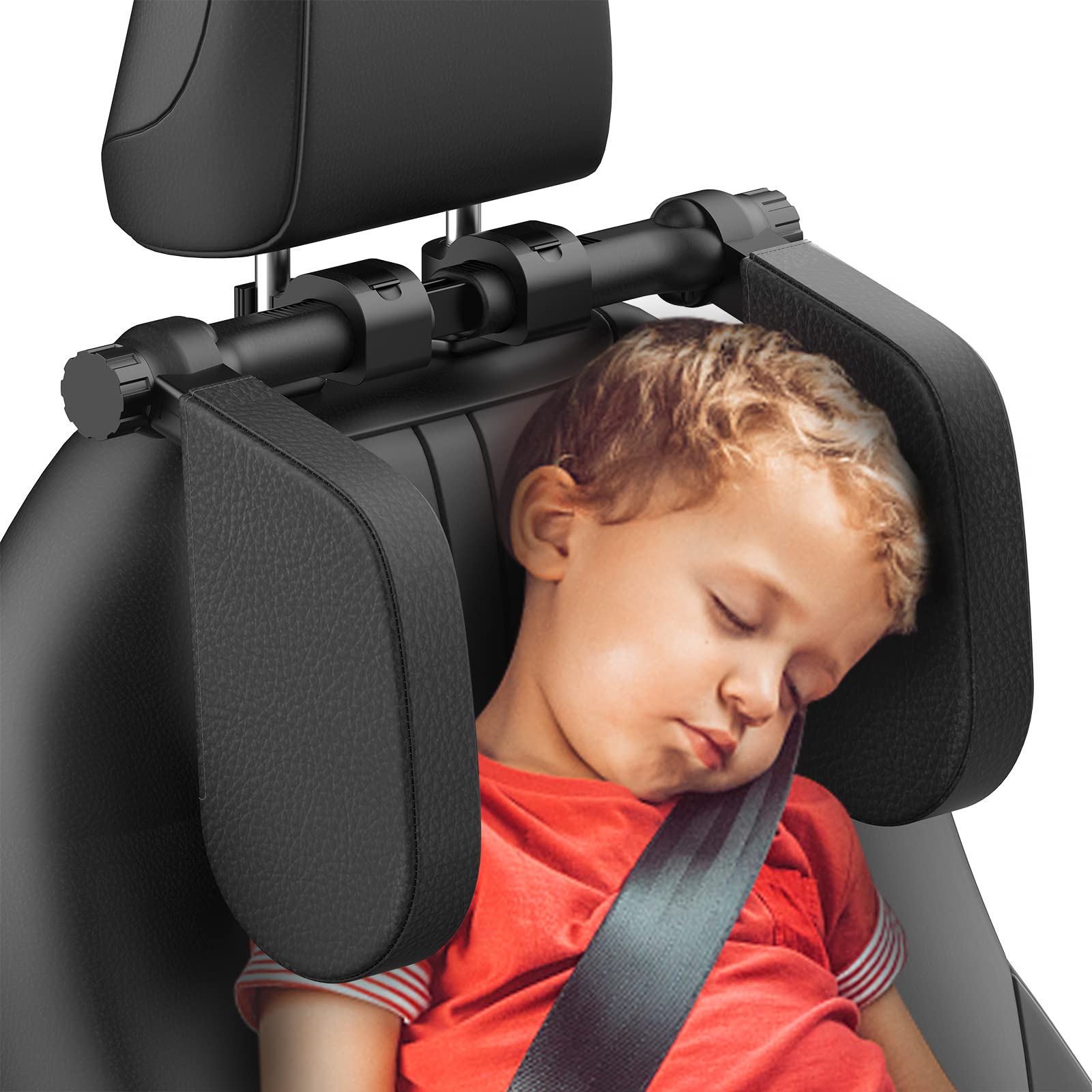 Yoocaa Road Pal headrest pillow installed in car seat for neck support on long drives.