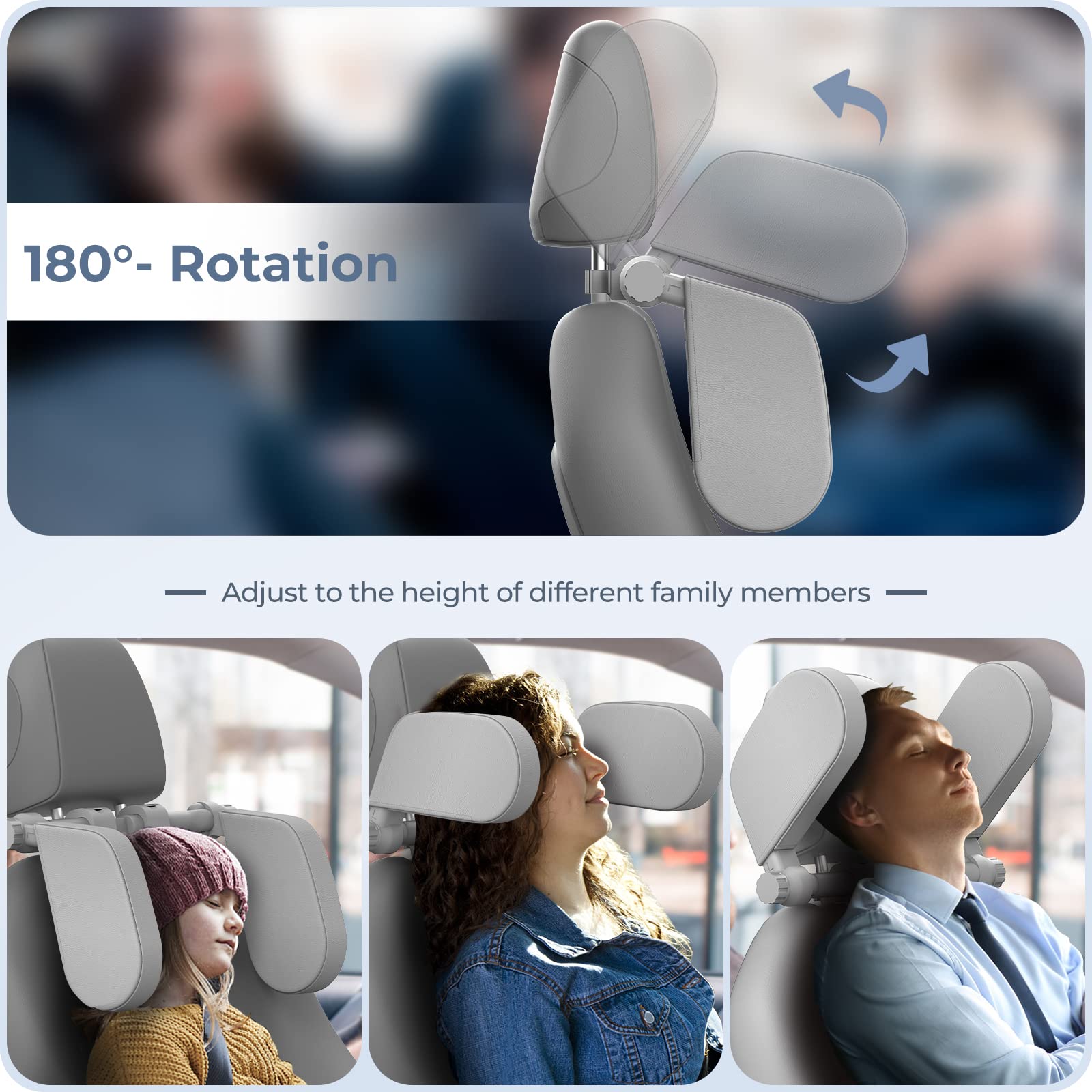Yoocaa U-shaped headrest pillow used by kids and adults for versatile height adjustment