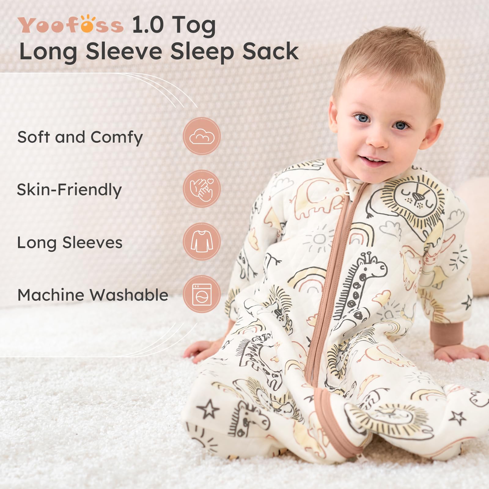 Yoofoss 1.0 tog sleep sack closeup — all-season warmth in breathable fabric