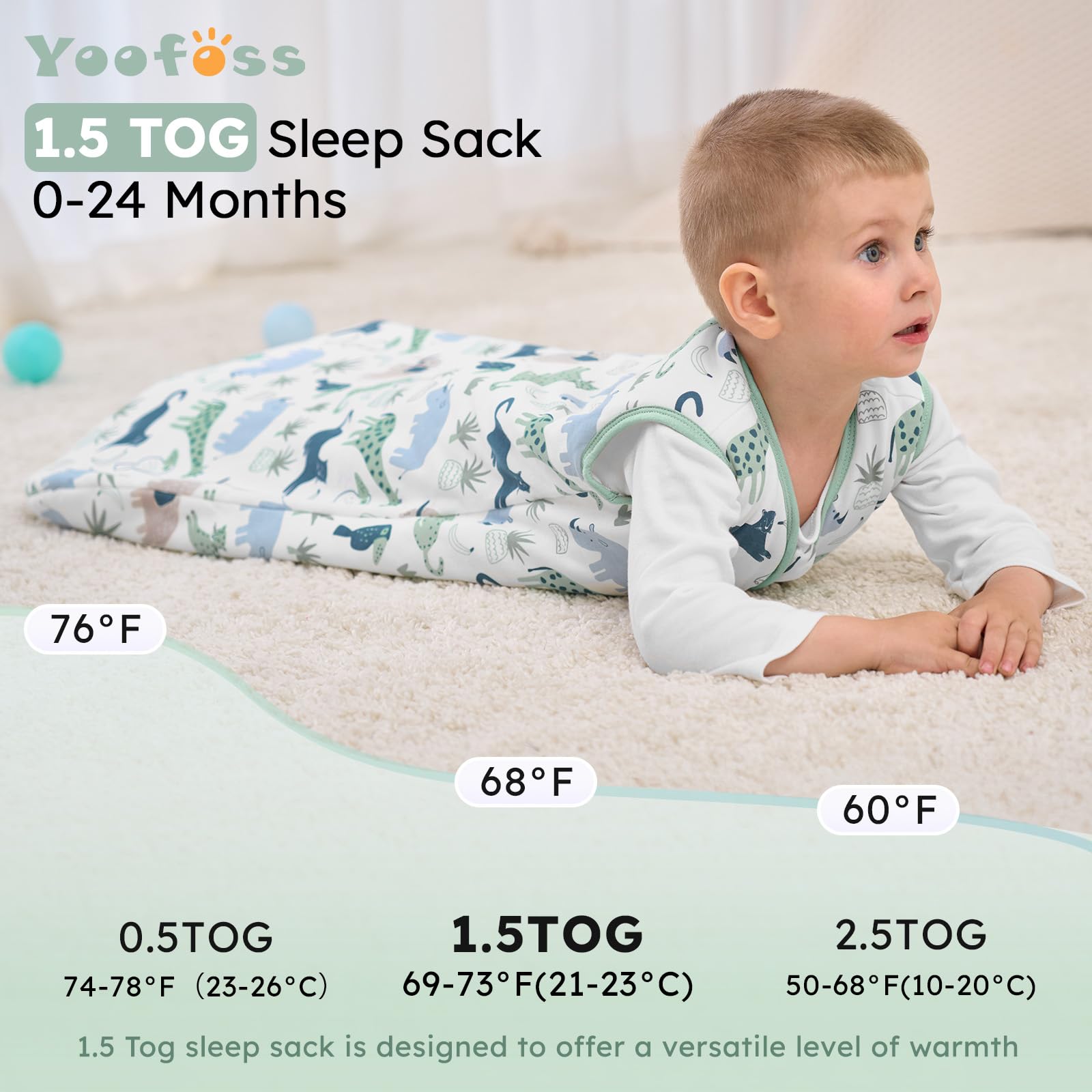 Yoofoss 2-way zipper enables easy bottom diaper changes.
