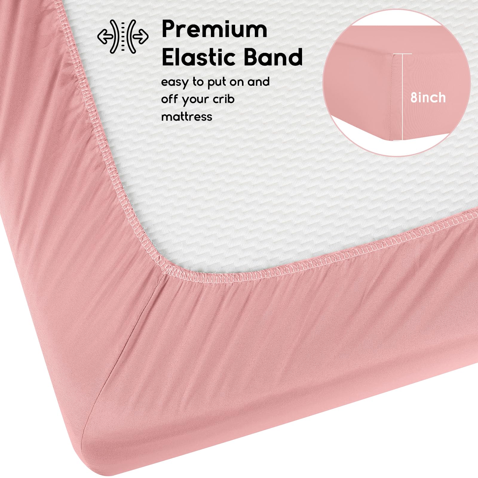 Yoofoss 52x28x8 crib-sheet fit ensures snug coverage on standard mattresses.