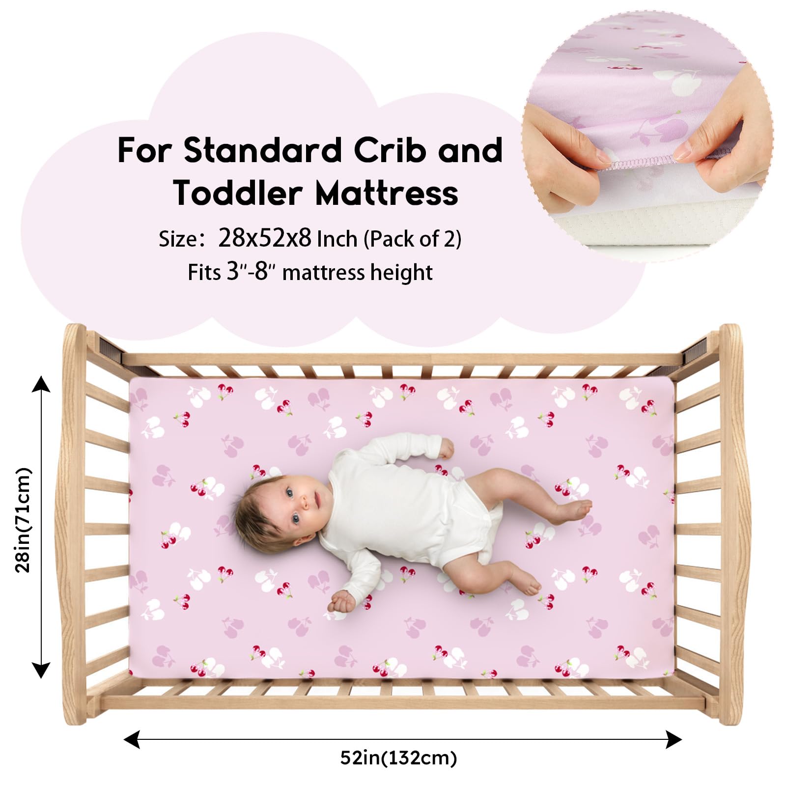 Yoofoss cherry crib sheets, two-pack convenience for easy rotation.