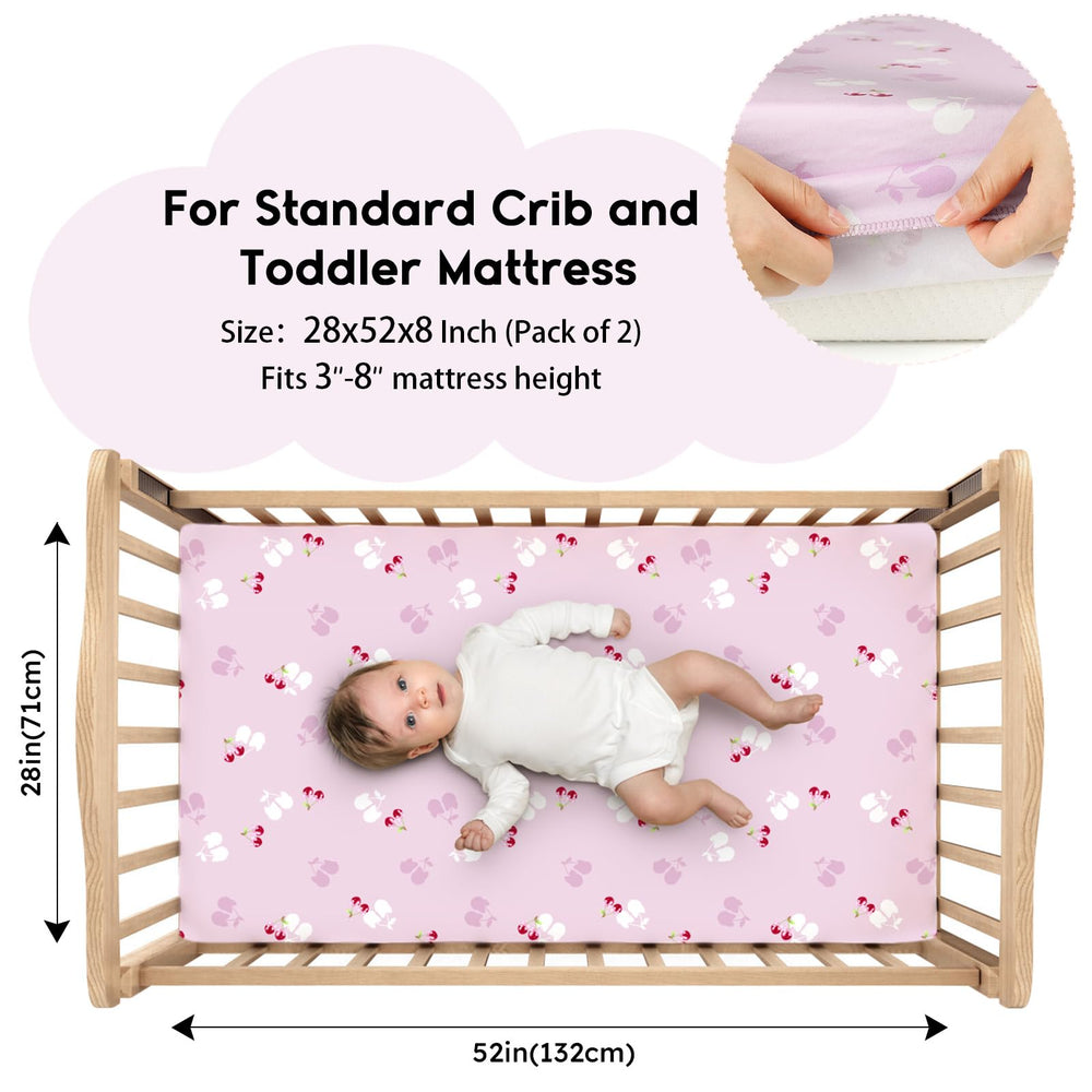 Yoofoss cherry crib sheets, two-pack convenience for easy rotation.