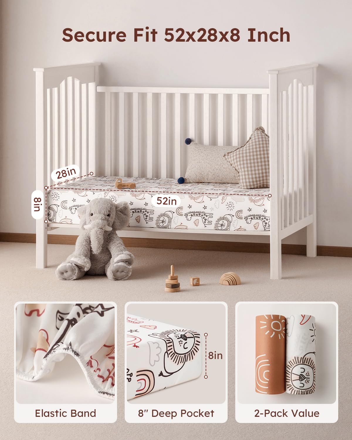 Yoofoss crib sheets in playful patterns to match nursery decor