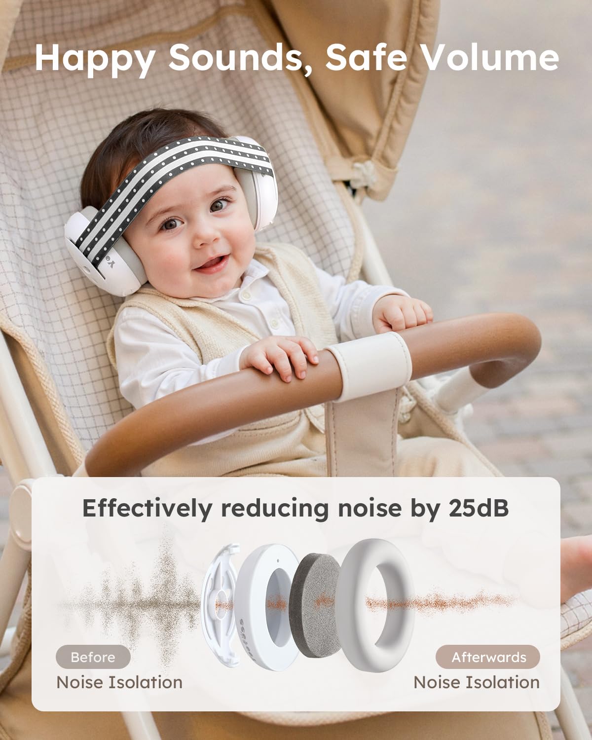 Yoofoss baby ear muffs with durable ABS shell protecting delicate ears in noisy environments.