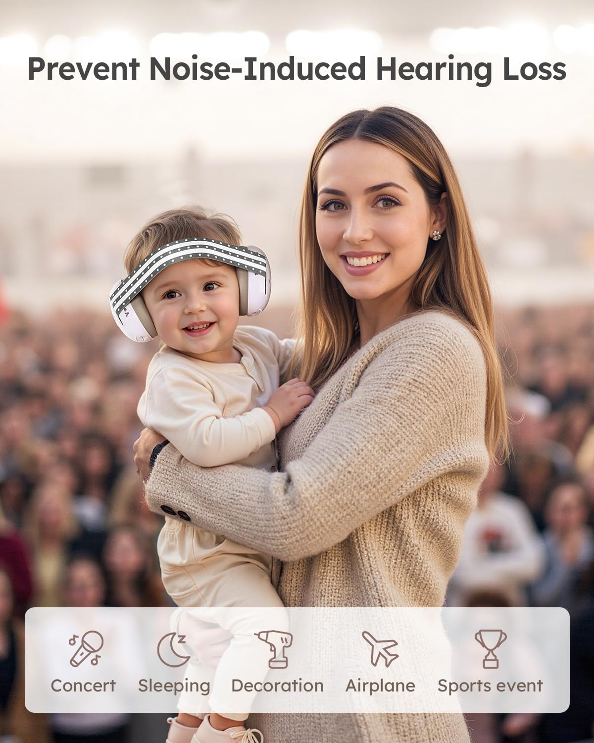 Yoofoss baby wearing demonstrates secure, gentle ear coverage.