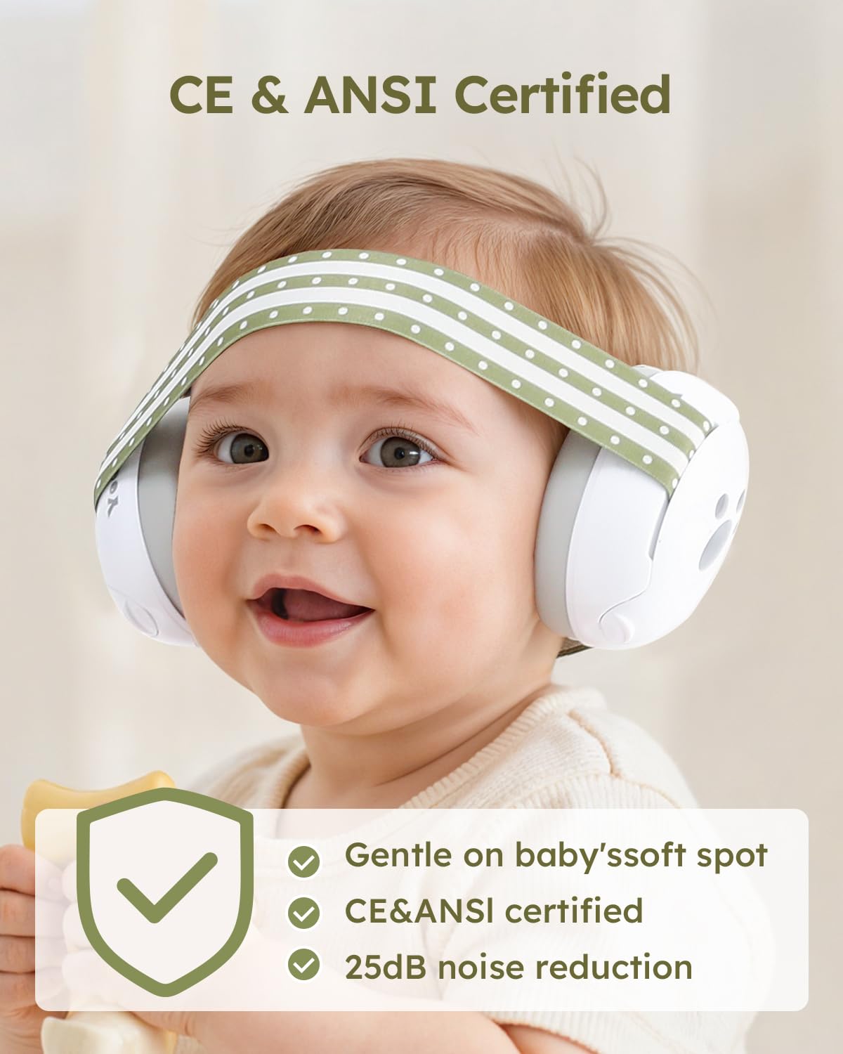 Yoofoss baby earmuffs on a soft headband designed for gentle, pressure-free wear.