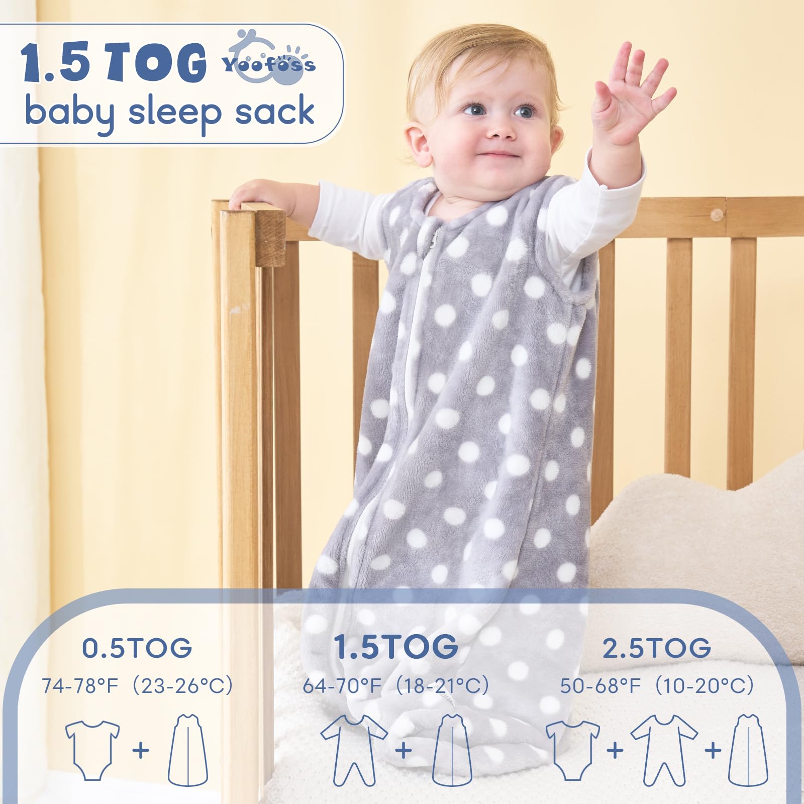 Yoofoss baby sleep sack 2-way zipper demonstrates easy dressing and night-time changes