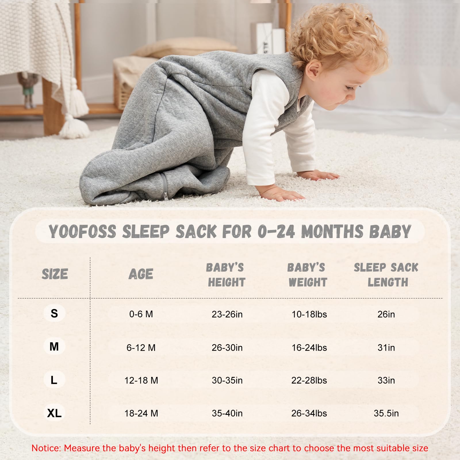 Yoofoss baby sleep sack with 2-way zip feature for easy night diaper changes