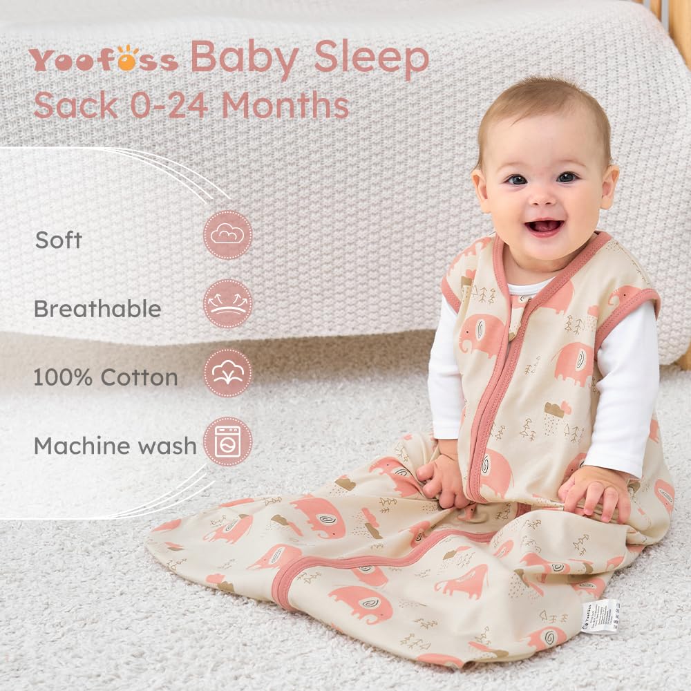 Yoofoss baby sleep sack with 2-way zip opened for easy diaper changes.