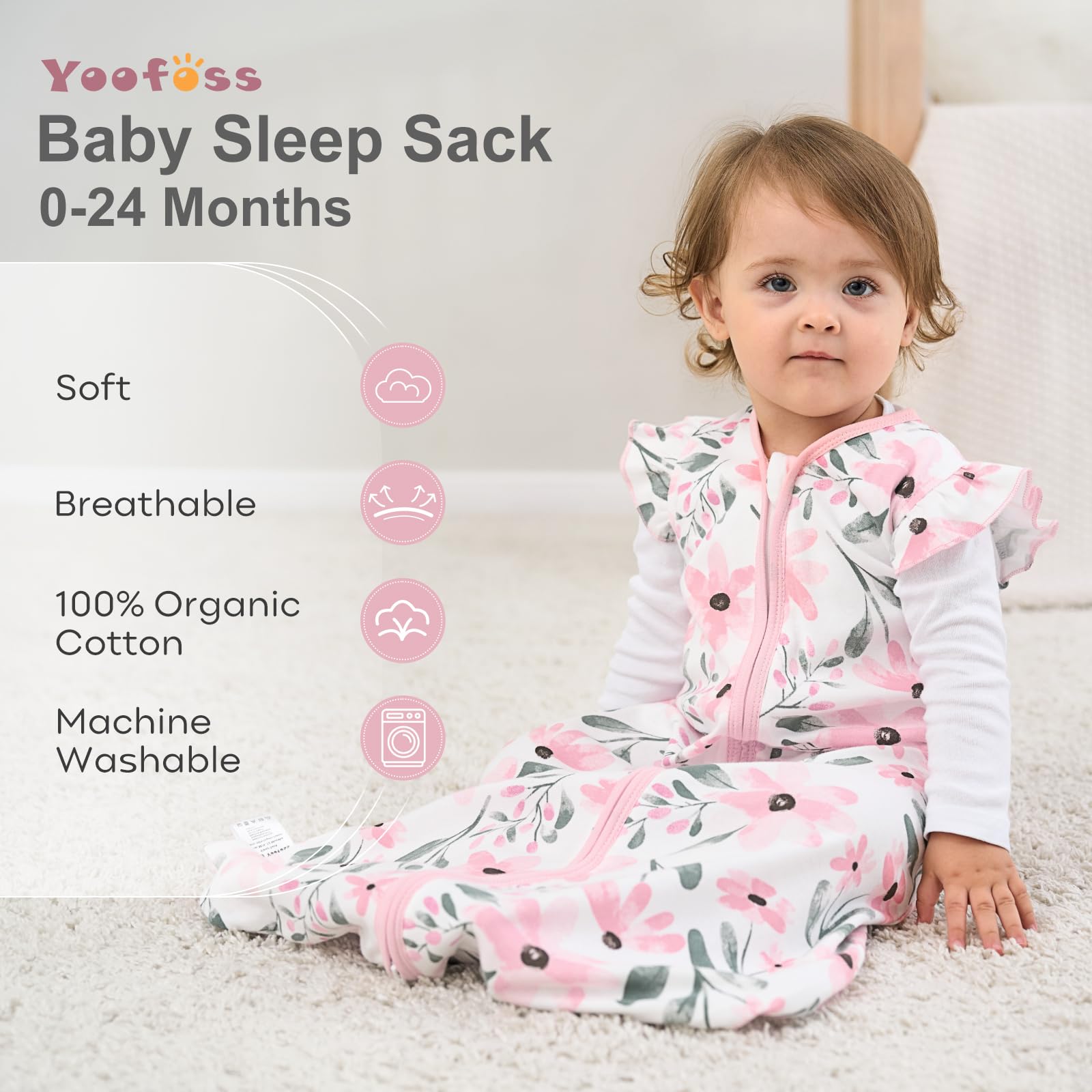 Yoofoss baby sleep sack 2-way zip image, easy midnight diaper changes.