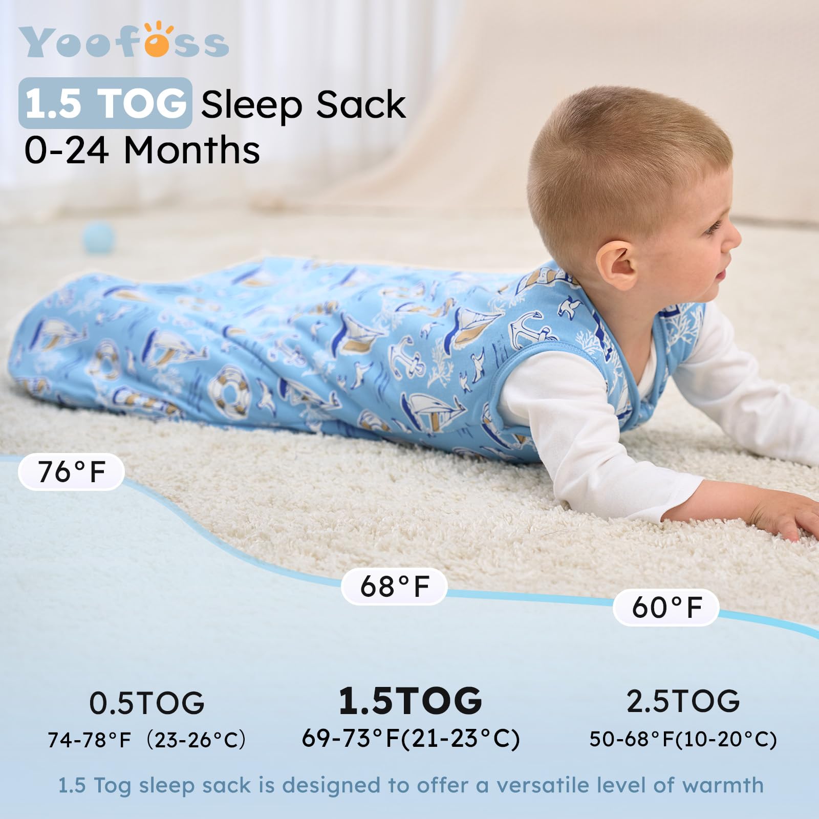 Yoofoss Sleep Sack with bell-shaped bottom showing roomy hip space.