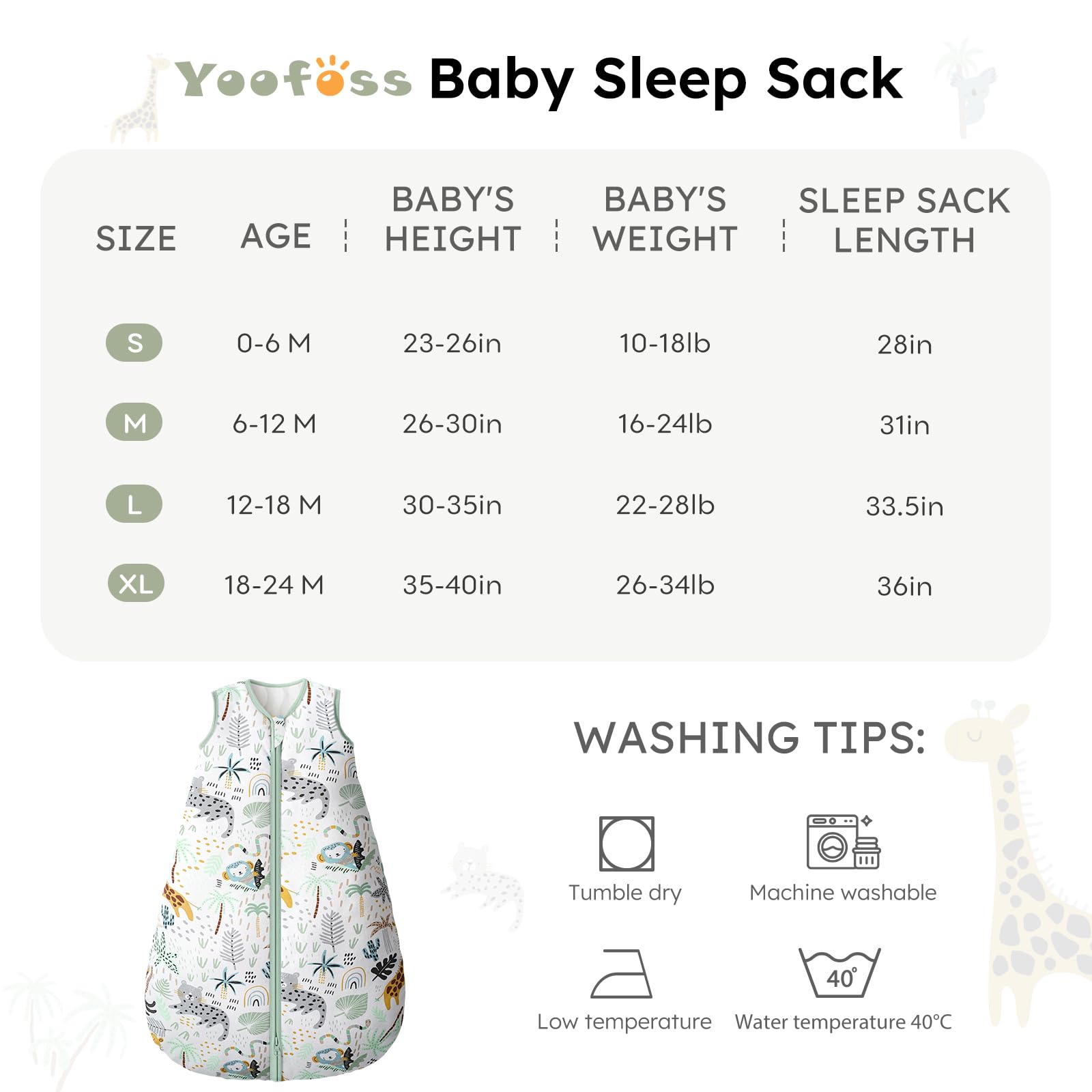 Yoofoss sleep sack is machine washable for easy, durable care.
