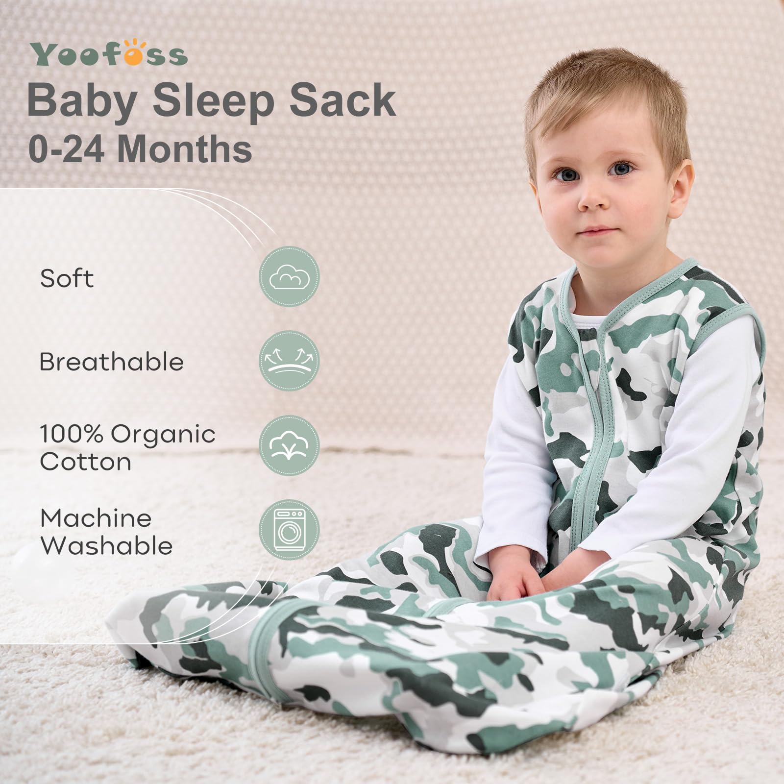Yoofoss sleep sack fabric feels soft and breathable in organic cotton