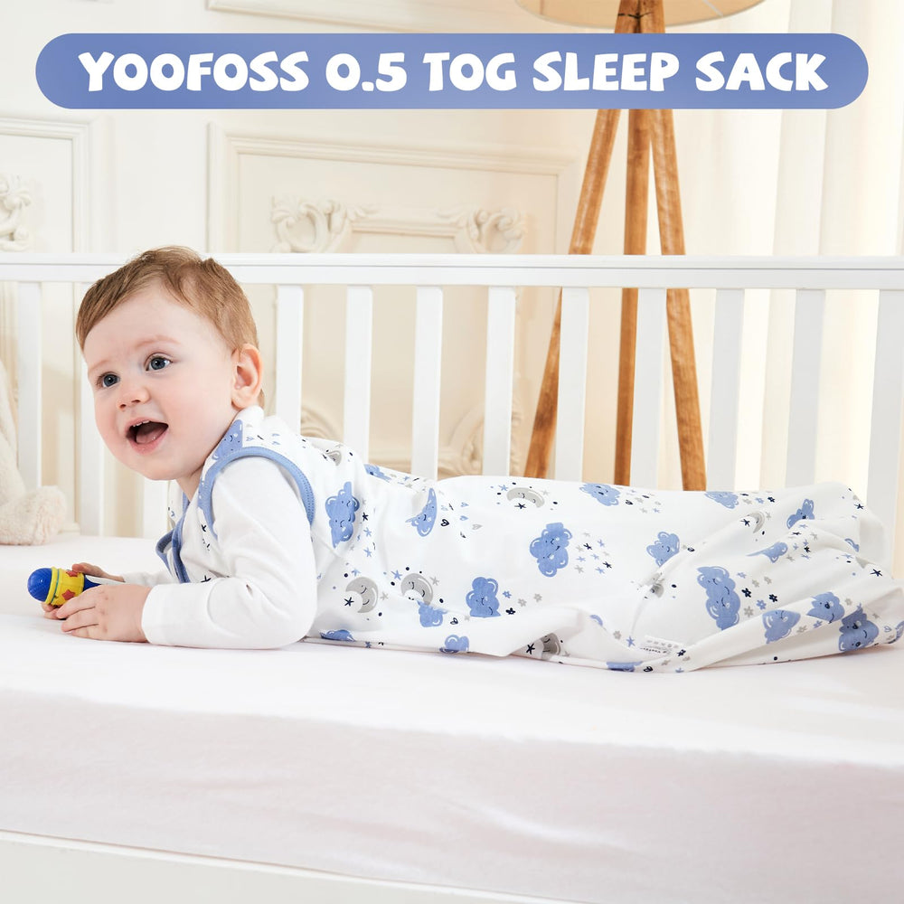 Yoofoss sleep sack featuring GOTS-certified organic cotton for sensitive skin.