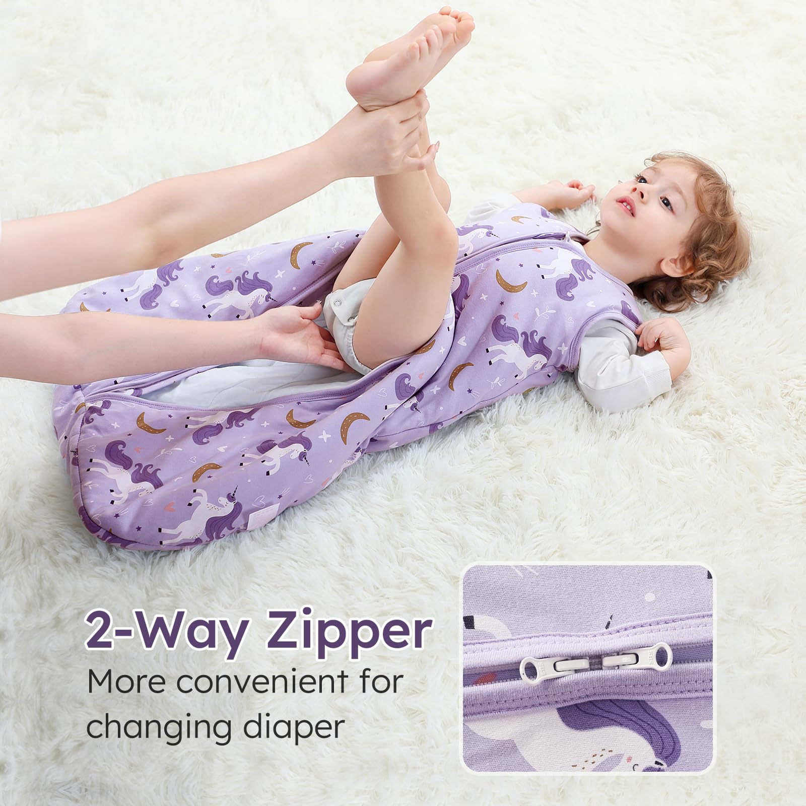 Yoofoss sleep sack GOTS-certified label emphasizes organic fabric safety.