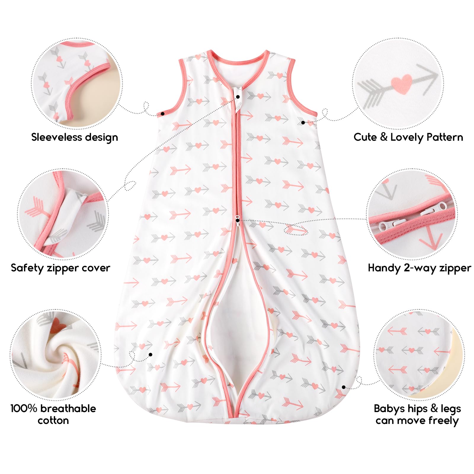 Yoofoss baby sleep sack hip-friendly design supports natural leg movement.