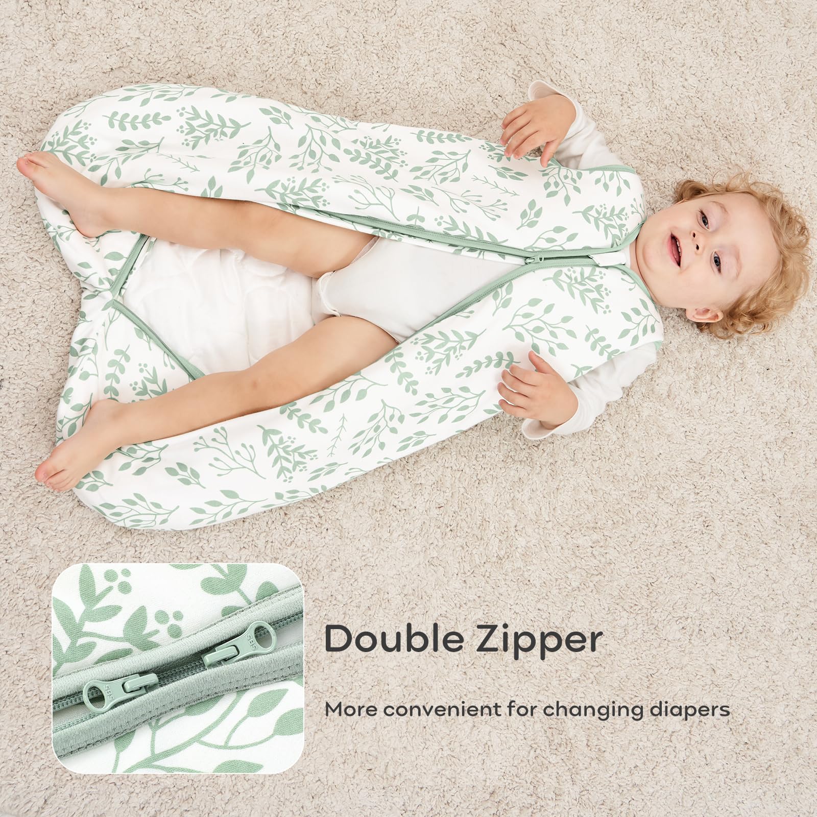Yoofoss sleep sack inside view emphasizes soft cotton layers against gentle baby skin.