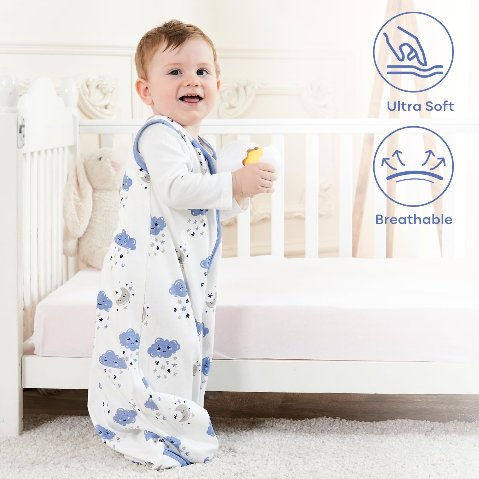 Yoofoss sleep sack highlighting interior zipper guard for safe changes.