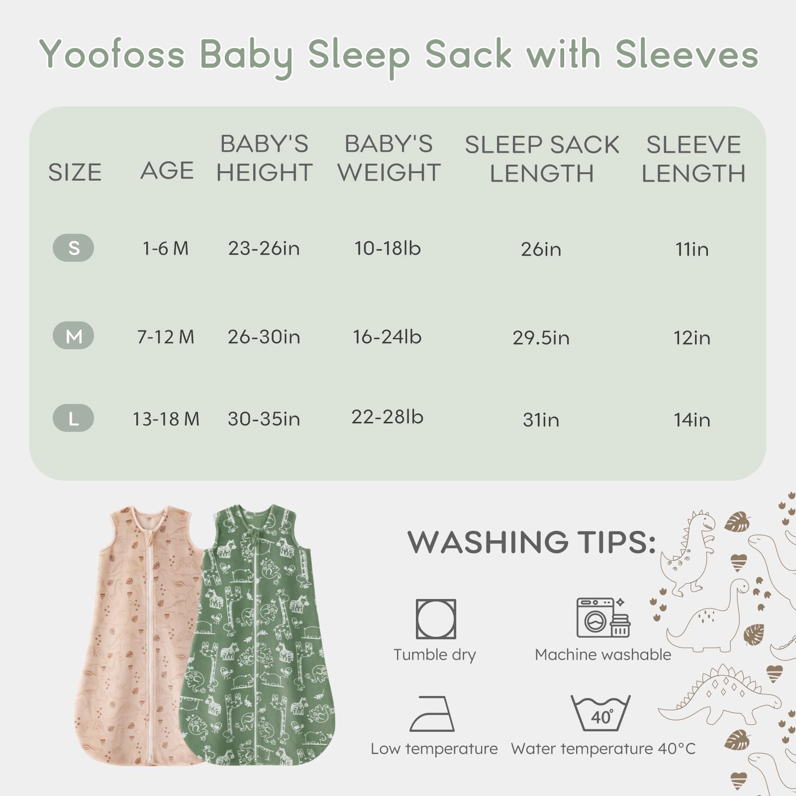 Yoofoss sleep sack sleeveless design offers flexible movement for baby.