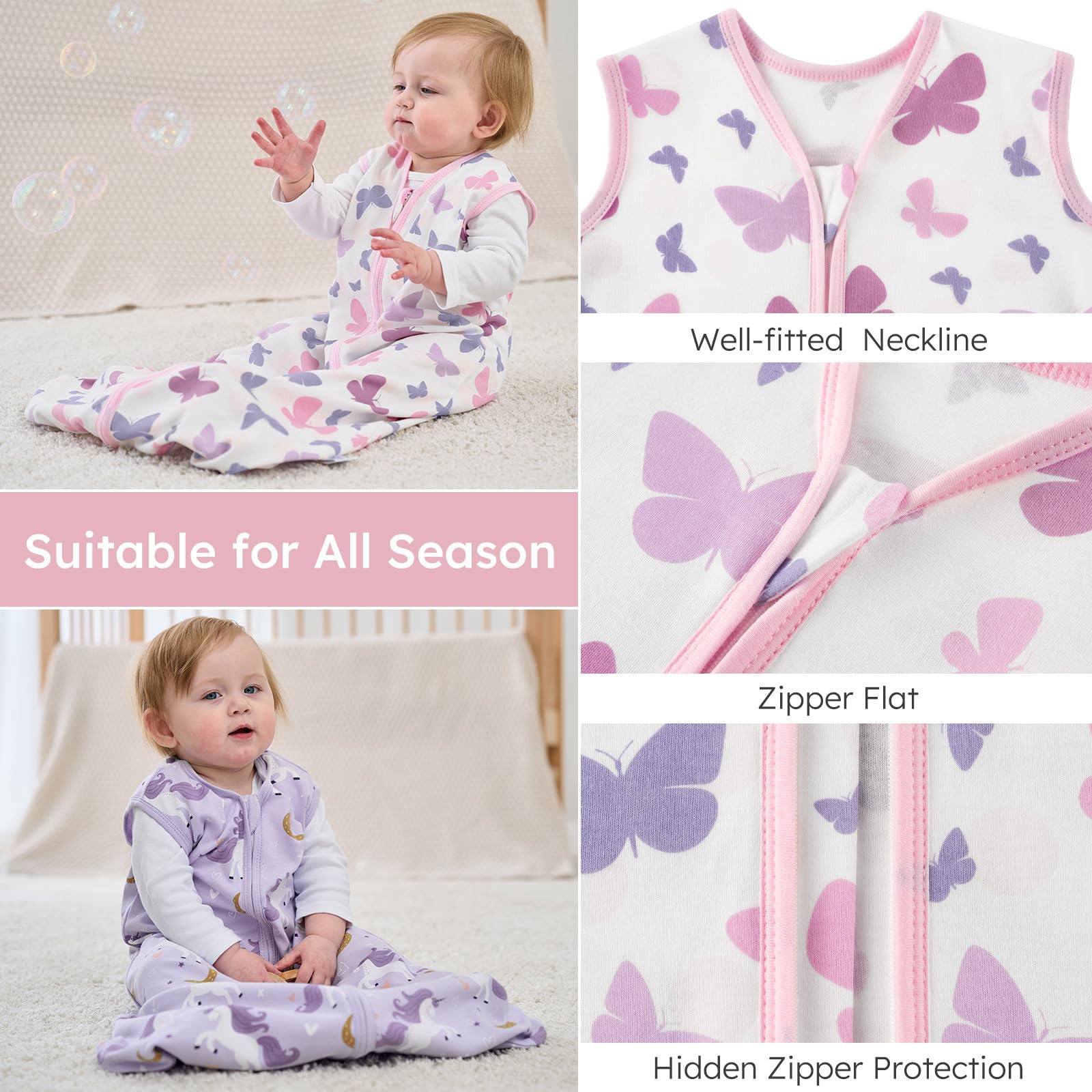 Yoofoss sleep sack three-pack display with color options for boys and girls
