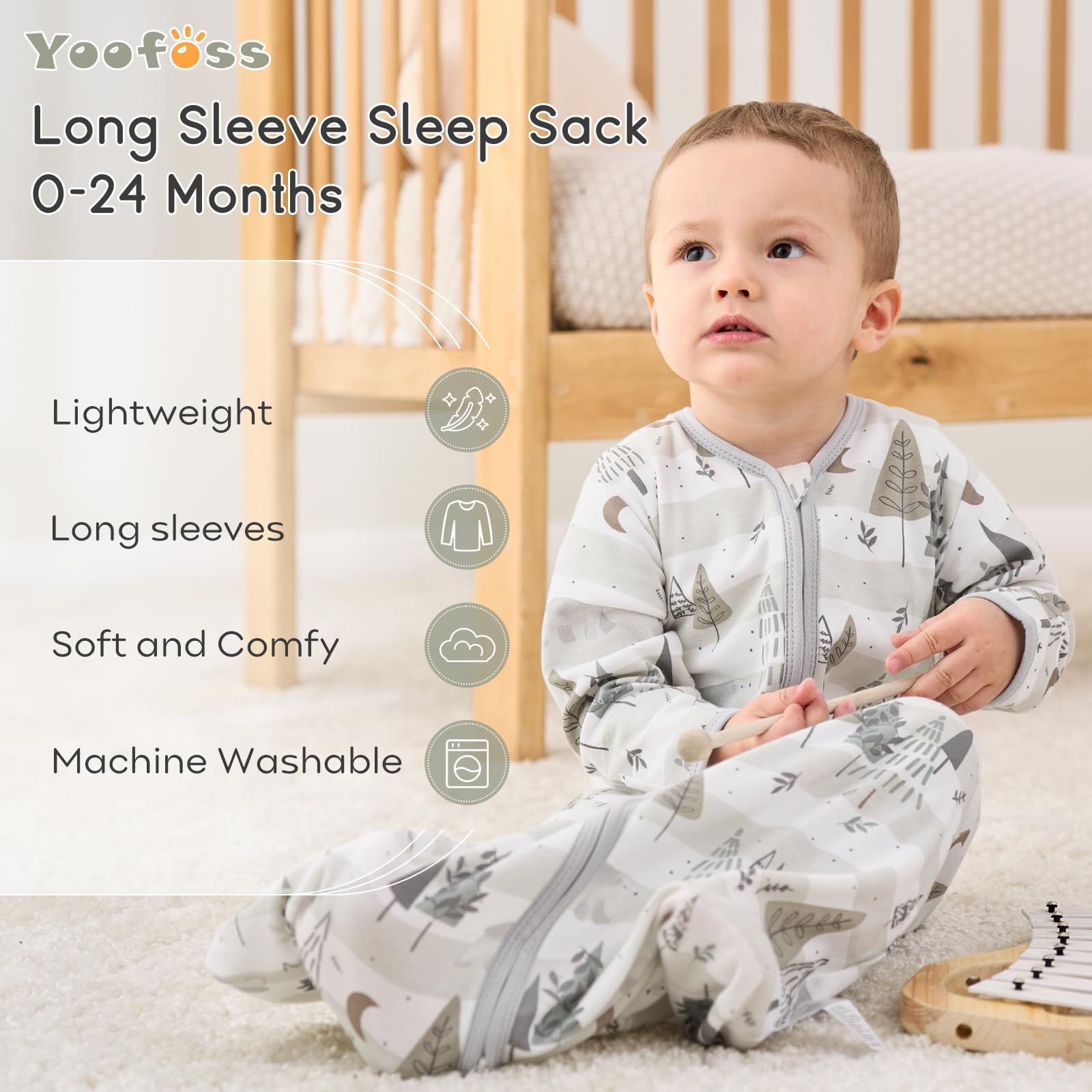 Yoofoss Sleep Sack two-way zip enables easy dressing and diaper changes