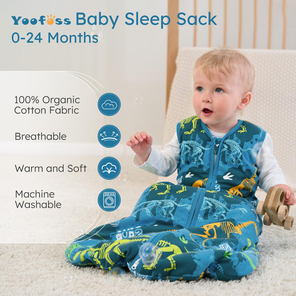 Yoofoss baby sleep sack warmth label shows 1.5 tog option