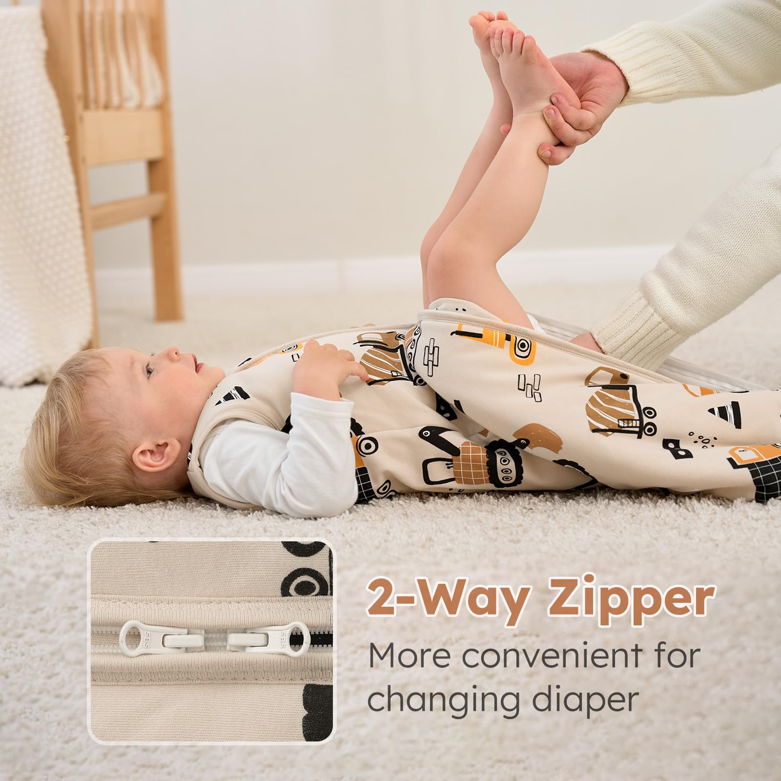 Yoofoss sleep sack care image demonstrates machine-wash durability over time