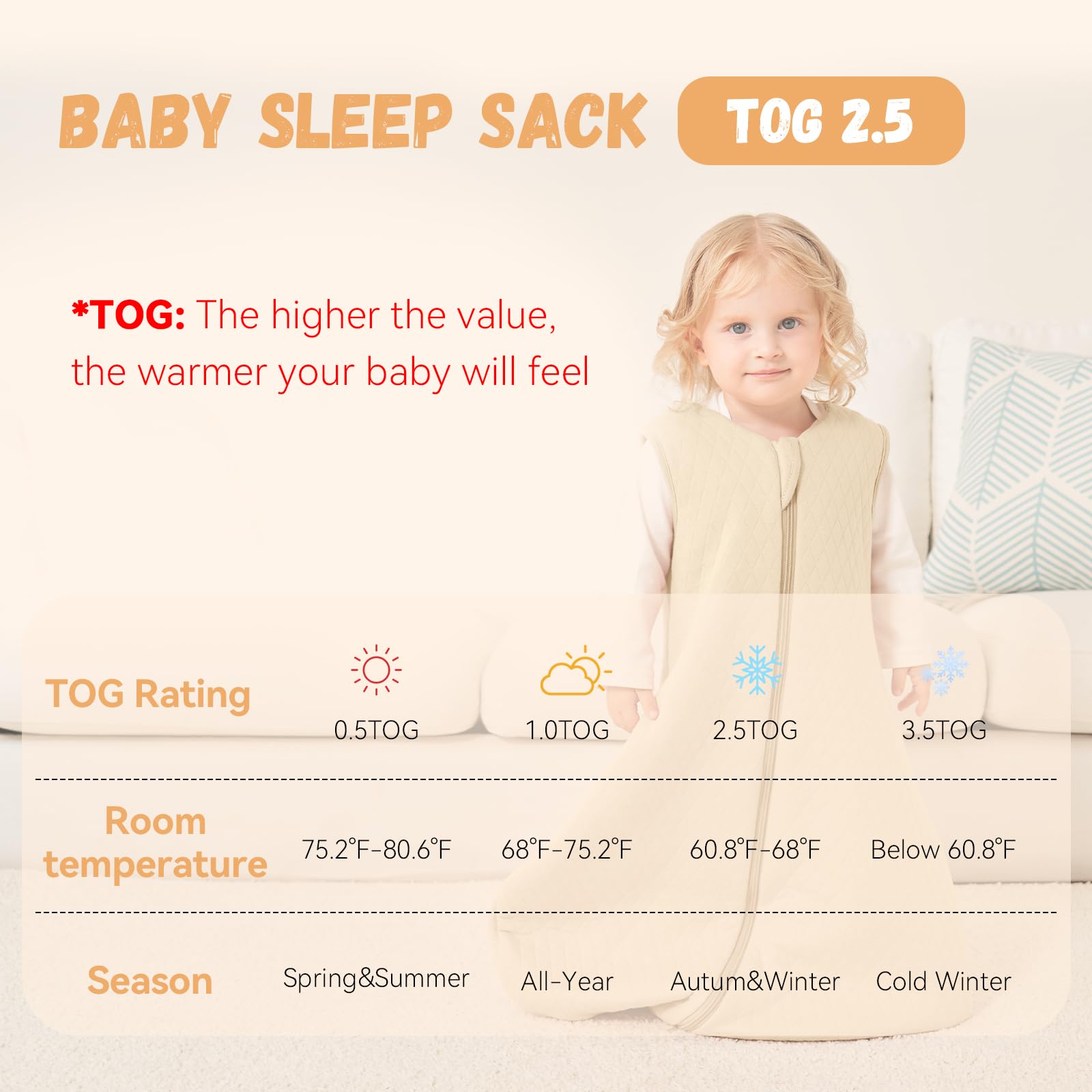 Yoofoss baby sleep sack 2-way zipper enables easy night changes.
