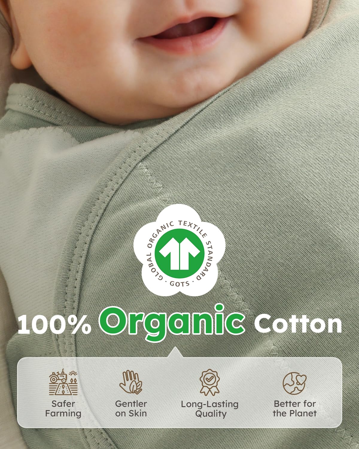 Yoofoss adjustable hook-and-loop swaddle demonstrates snug fit across sleep stages.
