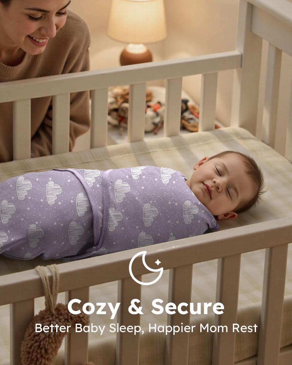 Yoofoss baby swaddle size chart showing 0-3 and 0-6 months.