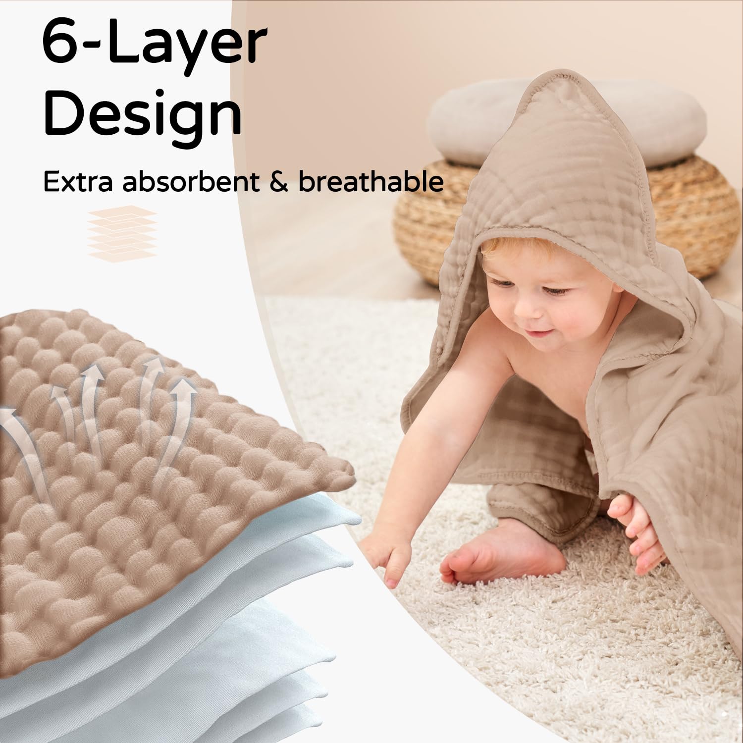 Yoofoss baby towel easy care: machine washable and quick-dry.
