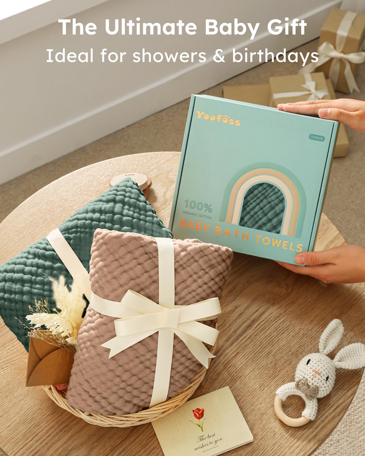 Yoofoss baby towel being used after bath shows multiuse as swaddle or cover.