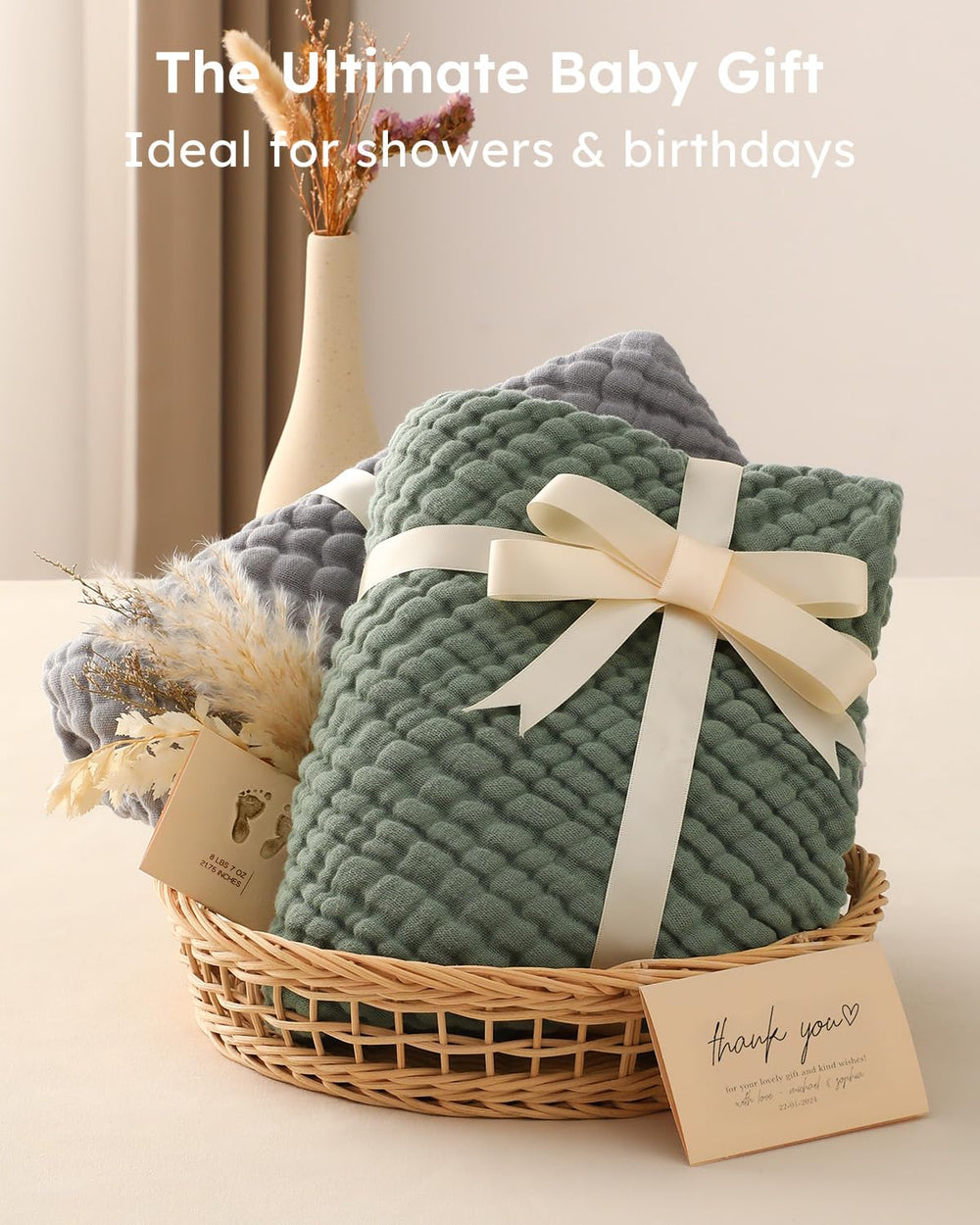Yoofoss baby towel used as swaddle or blanket in a soft setting
