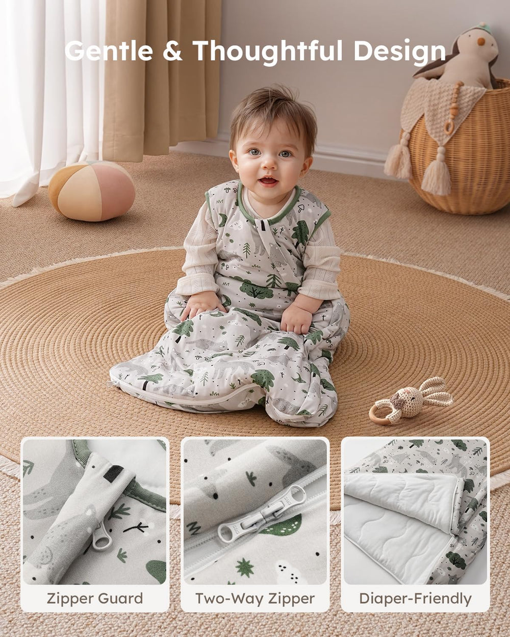Yoofoss bamboo sleep sack hip-space view shows room for natural movement