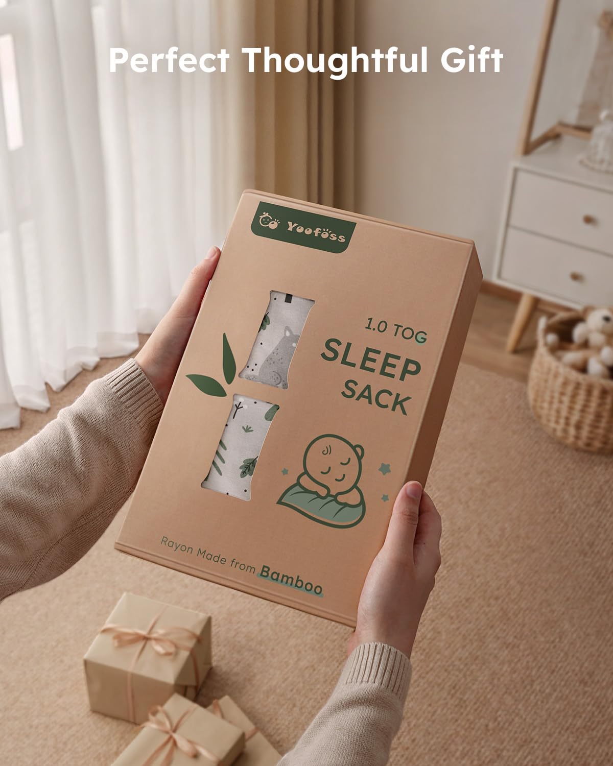 Yoofoss bamboo sleep sack in use demonstrates secure cozy sleep routine