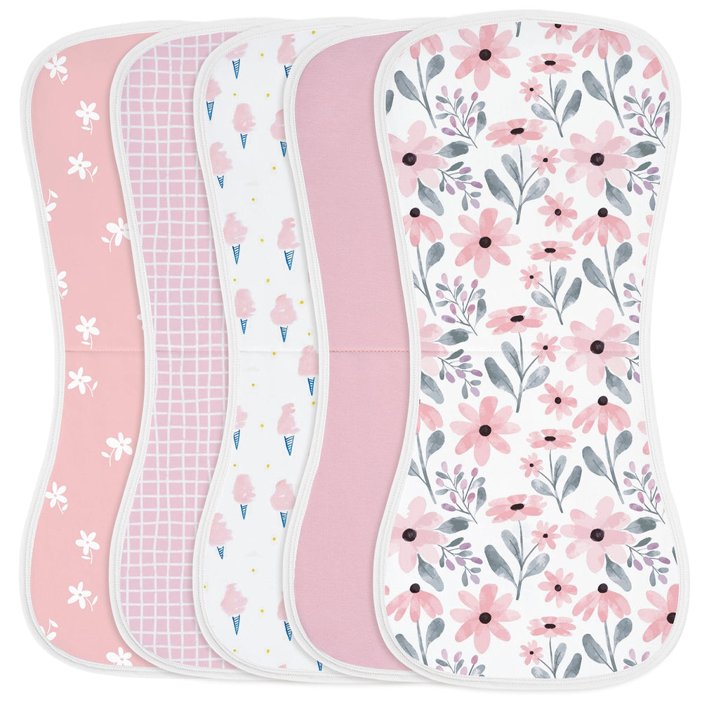 Yoofoss baby burp cloths floral design front view showing soft organic cotton and absorption