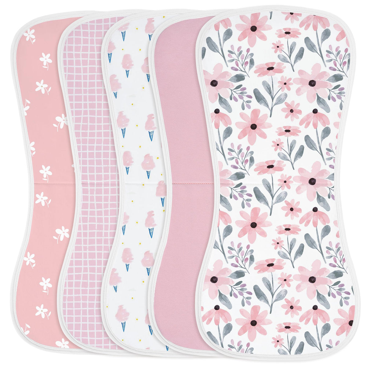 Yoofoss baby burp cloths floral design front view showing soft organic cotton and absorption