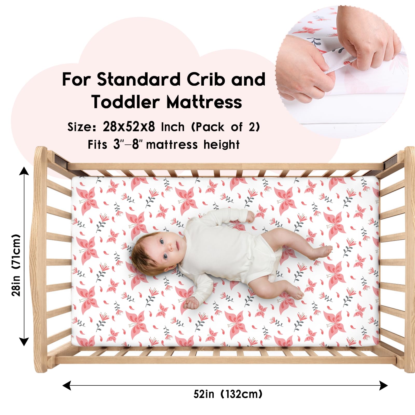 Yoofoss crib sheet packaging shows easy setup for quick changes.