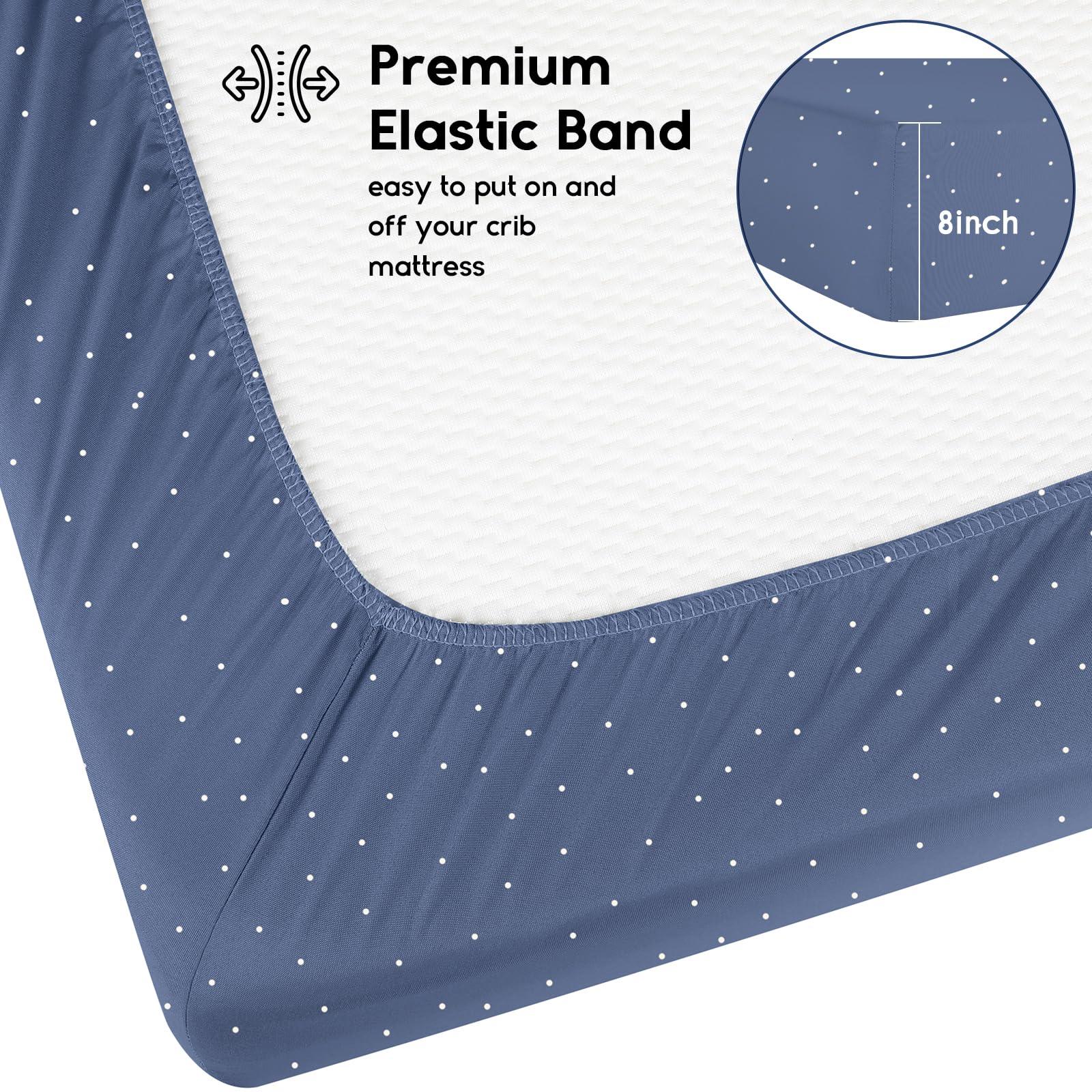 Yoofoss elastic-edge crib sheets demonstrate snug fit on standard crib mattress.