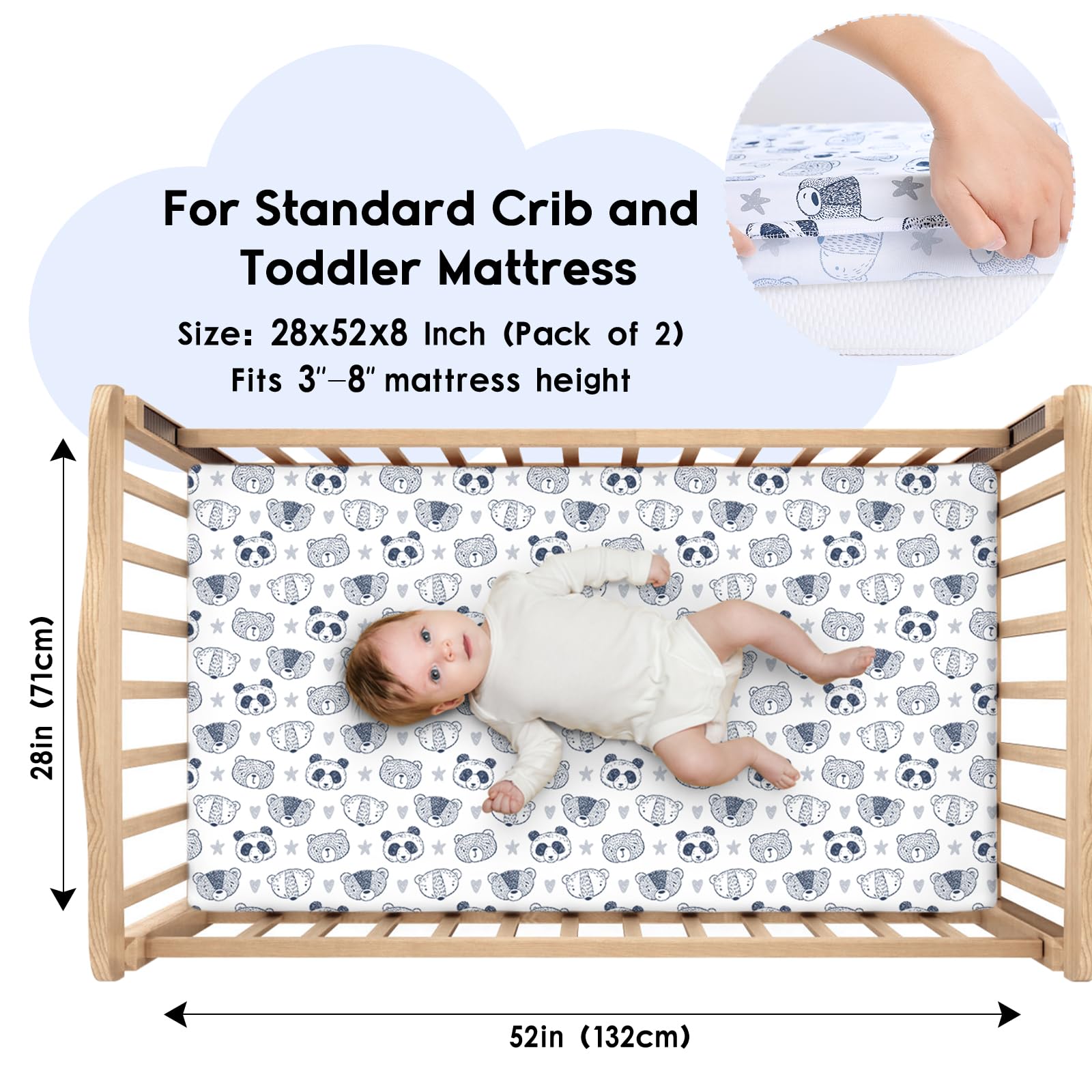 Yoofoss crib sheets two-pack showcased in room for convenient room decor.