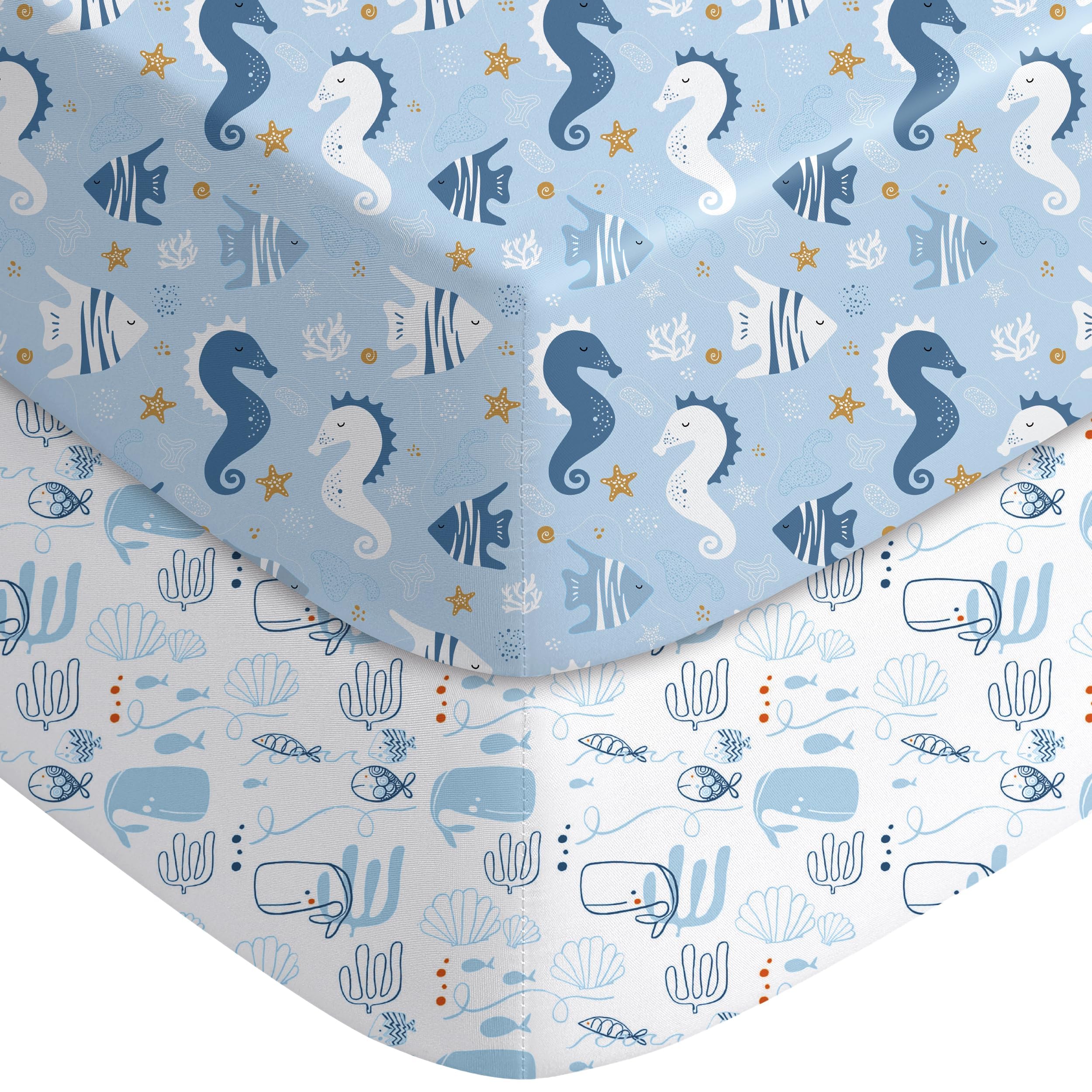 Yoofoss crib sheets in underwater world pattern provide ultra-soft comfort for baby sleep.
