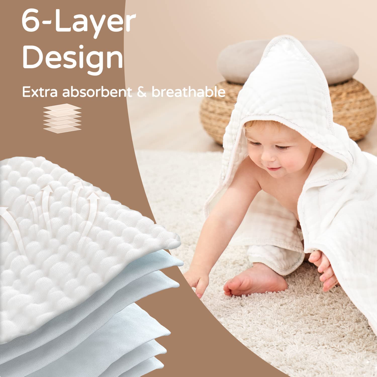 Yoofoss durable six-layer muslin towel remains soft after multiple washes.