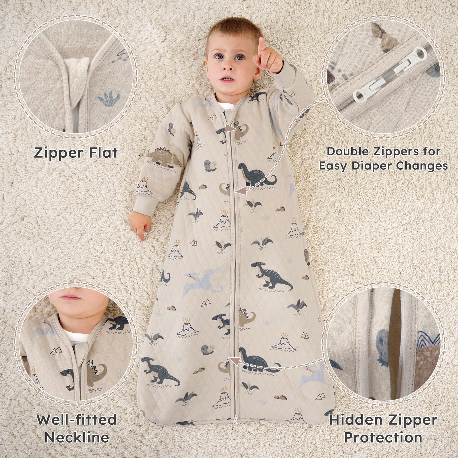 Yoofoss easy 2-way zipper enables quick dressing and diaper changes.