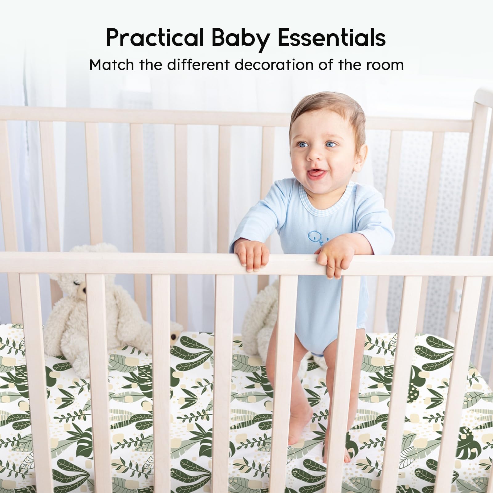 Yoofoss machine washable crib sheet demonstrating easy care