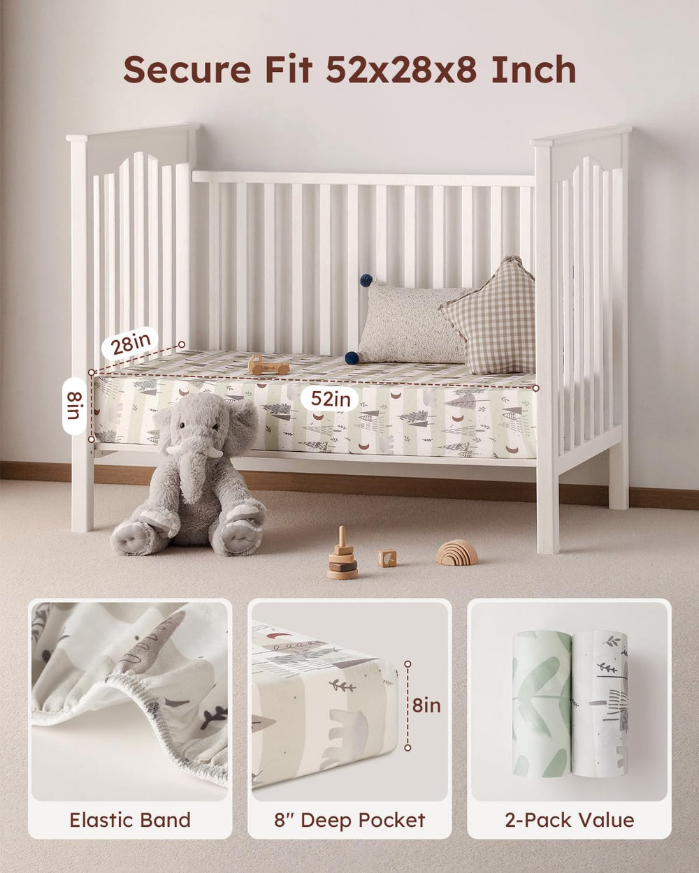 Yoofoss fitted crib sheet with elastic band ensuring smooth, secure fit